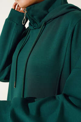 Dik Yaka Fermuarlı Tunik Zümrüt Yeşili - Thumbnail