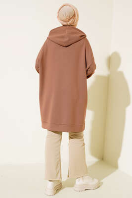 Dik Yaka Fermuarlı Tunik Latte - Thumbnail