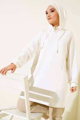 Dik Yaka Fermuarlı Tunik Ekru - Thumbnail