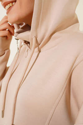 Dik Yaka Fermuarlı Tunik Bej - Thumbnail