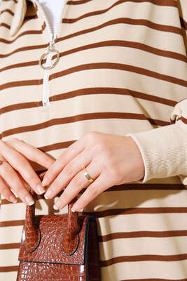 Çizgili Uzun Elbise Kahve - Thumbnail