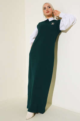 Fitilli Kolsuz Elbise Zümrüt - Thumbnail