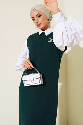 Fitilli Kolsuz Elbise Zümrüt - Thumbnail