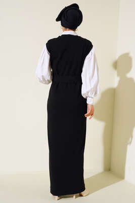 Fitilli Kolsuz Elbise Siyah - Thumbnail