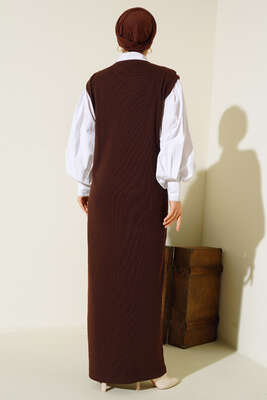 Fitilli Kolsuz Elbise Kahve - Thumbnail