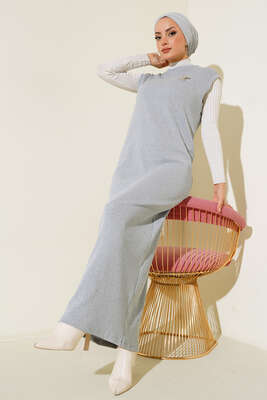 Fitilli Kolsuz Elbise Gri - Thumbnail