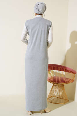 Fitilli Kolsuz Elbise Gri - Thumbnail