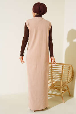 Fitilli Kolsuz Elbise Bej - Thumbnail