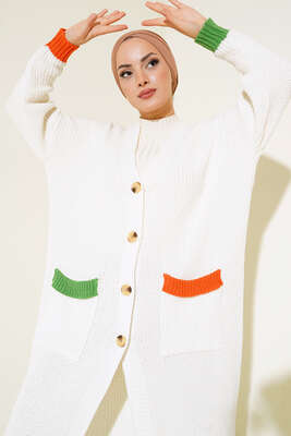 Renk Detaylı Salaş Ekru Hırka - Thumbnail