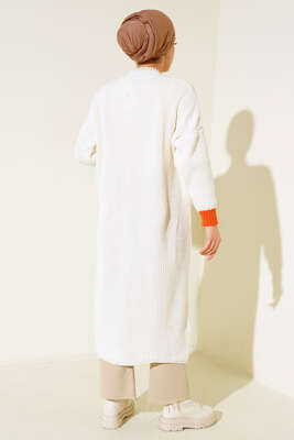 Renk Detaylı Salaş Ekru Hırka - Thumbnail