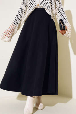 Kaşe Kloş Etek Siyah - Thumbnail