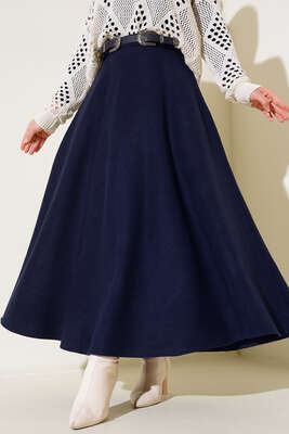 Kaşe Kloş Etek Lacivert - Thumbnail