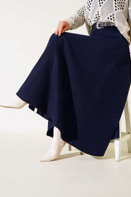 Kaşe Kloş Etek Lacivert - Thumbnail
