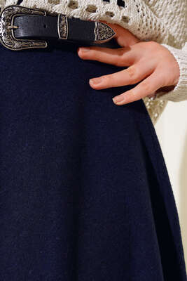 Kaşe Kloş Etek Lacivert - Thumbnail