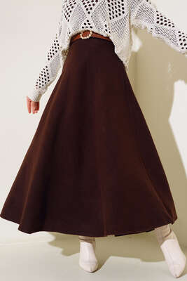 Kaşe Kloş Etek Kahve - Thumbnail