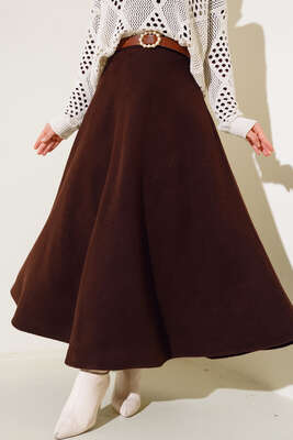 Kaşe Kloş Etek Kahve - Thumbnail