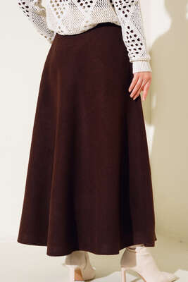 Kaşe Kloş Etek Kahve - Thumbnail