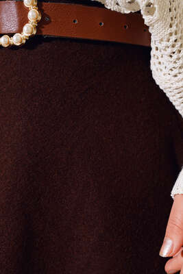 Kaşe Kloş Etek Kahve - Thumbnail