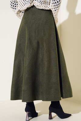 Kaşe Kloş Etek Haki - Thumbnail