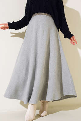 Kaşe Kloş Etek Gri - Thumbnail