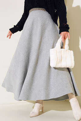 Kaşe Kloş Etek Gri - Thumbnail