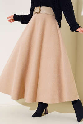 Kaşe Kloş Etek Bej - Thumbnail