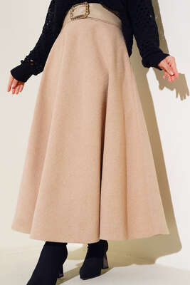 Kaşe Kloş Etek Bej - Thumbnail