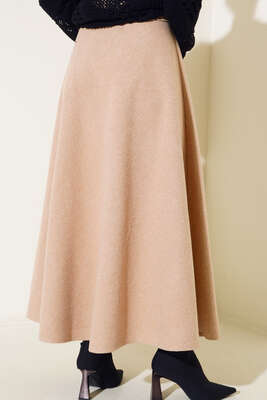 Kaşe Kloş Etek Bej - Thumbnail