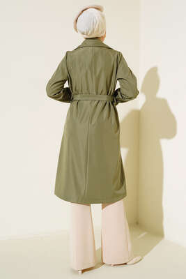 Bileği Lastikli Şal Yaka Trençkot Haki - Thumbnail