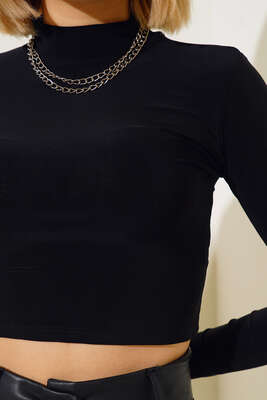 Yarım Boğazlı Bluz Siyah - Thumbnail