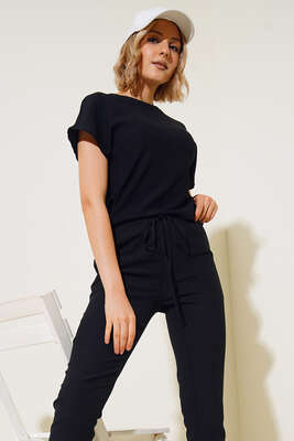 Kısa Kol Bürümcük İkili Takım Siyah - Thumbnail