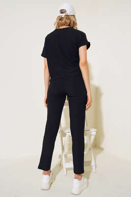 Kısa Kol Bürümcük İkili Takım Siyah - Thumbnail