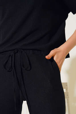 Kısa Kol Bürümcük İkili Takım Siyah - Thumbnail