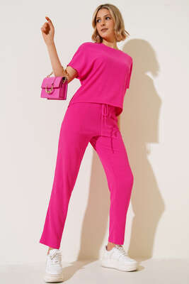 Kısa Kol Bürümcük İkili Takım Fuşya - Thumbnail