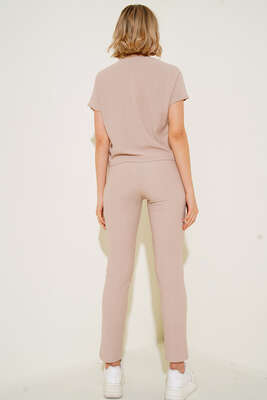 Kısa Kol Bürümcük İkili Takım Bej - Thumbnail