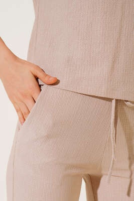 Kısa Kol Bürümcük İkili Takım Bej - Thumbnail