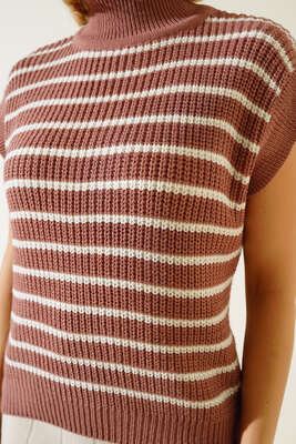 Çizgili Süveter Gül Kurusu - Thumbnail