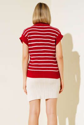 Çizgili Süveter Kırmızı - Thumbnail
