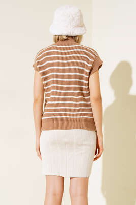 Çizgili Süveter Latte - Thumbnail