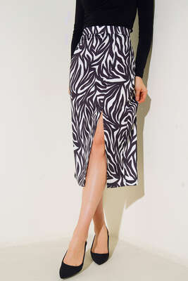 Zebra Desenli Yırtmaçlı Etek Siyah - Thumbnail
