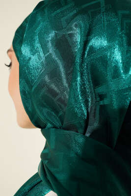 Geometri Desenli Jakar Şal Zümrüt - 78 - Thumbnail