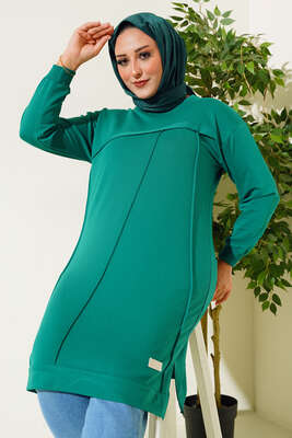 Çımalı Büyük Beden Tunik Zümrüt Yeşili - Thumbnail