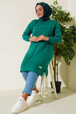 Çımalı Büyük Beden Tunik Zümrüt Yeşili - Thumbnail