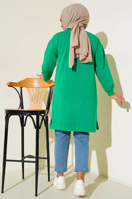 Çımalı Büyük Beden Tunik Yeşil - Thumbnail