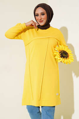 Çımalı Büyük Beden Tunik Sarı - Thumbnail