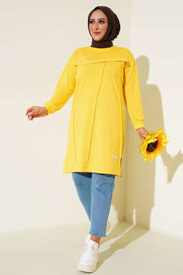 Çımalı Büyük Beden Tunik Sarı - Thumbnail