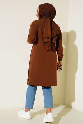 Çımalı Büyük Beden Tunik Kahve - Thumbnail
