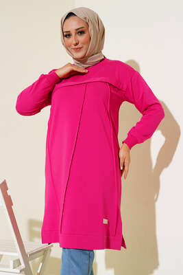 Çımalı Büyük Beden Tunik Fuşya - Thumbnail