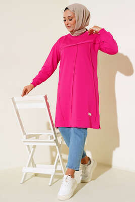 Çımalı Büyük Beden Tunik Fuşya - Thumbnail