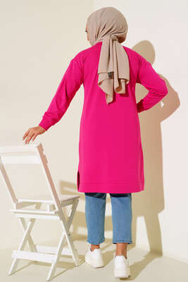 Çımalı Büyük Beden Tunik Fuşya - Thumbnail